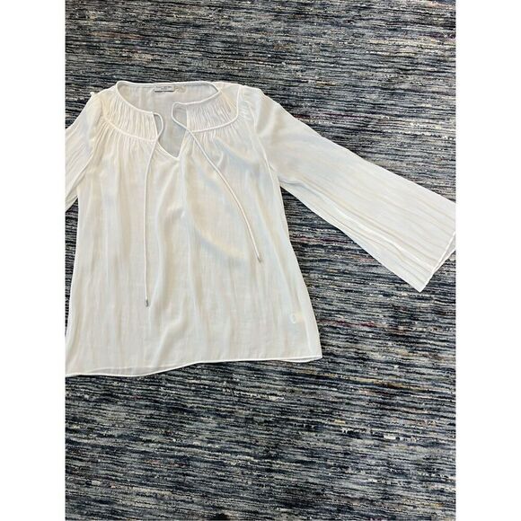 RAMY BROOK AMAL LONG BELL ACCORDION SLEEVE TIE NECK BLOUSE WHITE sz S - Picture 10 of 10